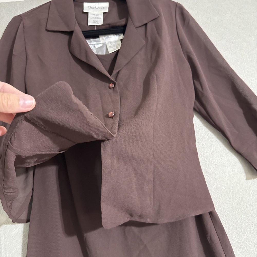 Vtg 90s Brown Dress Set 2 Pc Sheer Button Overlay Ruffle Bow‎ Dressy Hoco Y2K 6P
